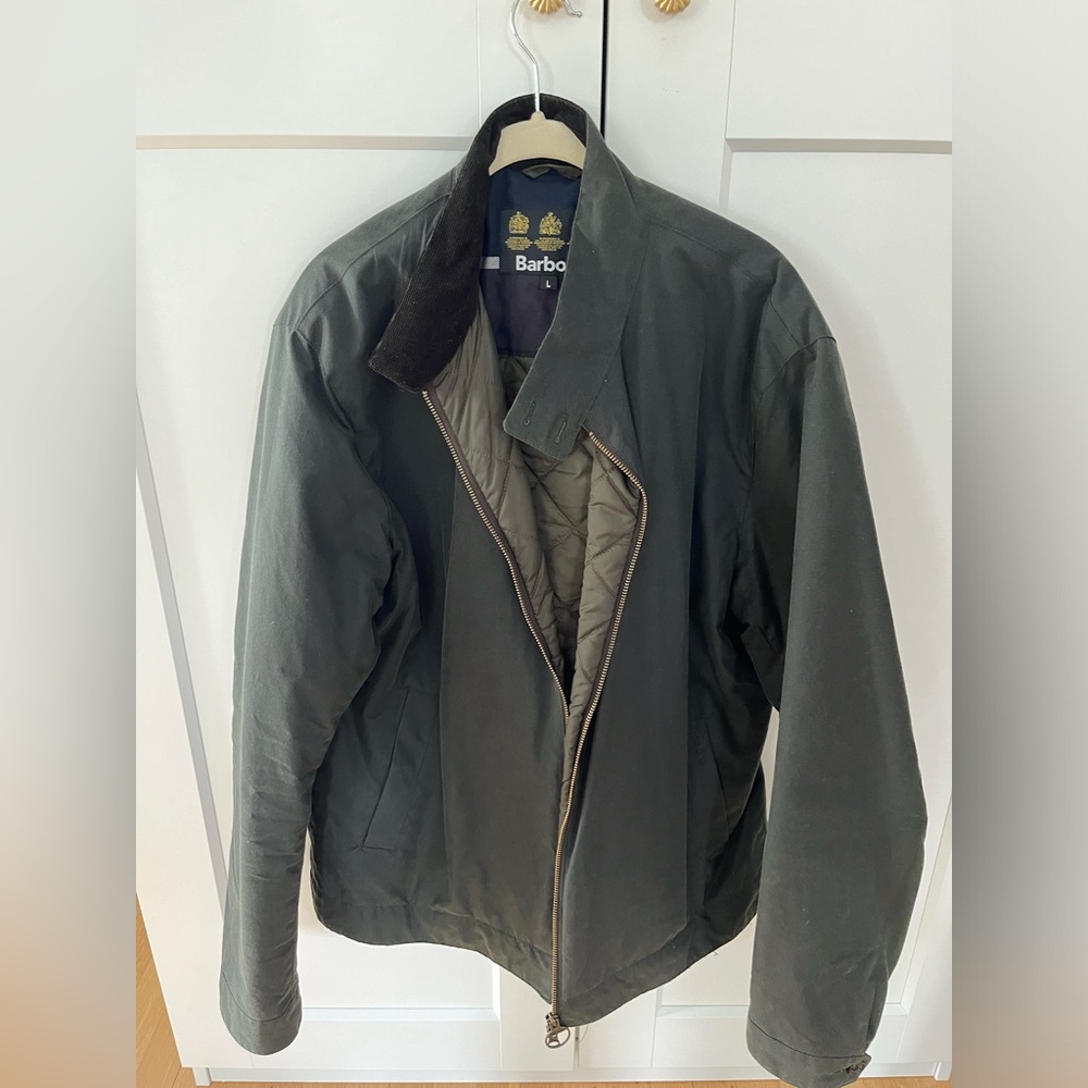 Barbour Harrington with cushion lining. Large. Green waxed.